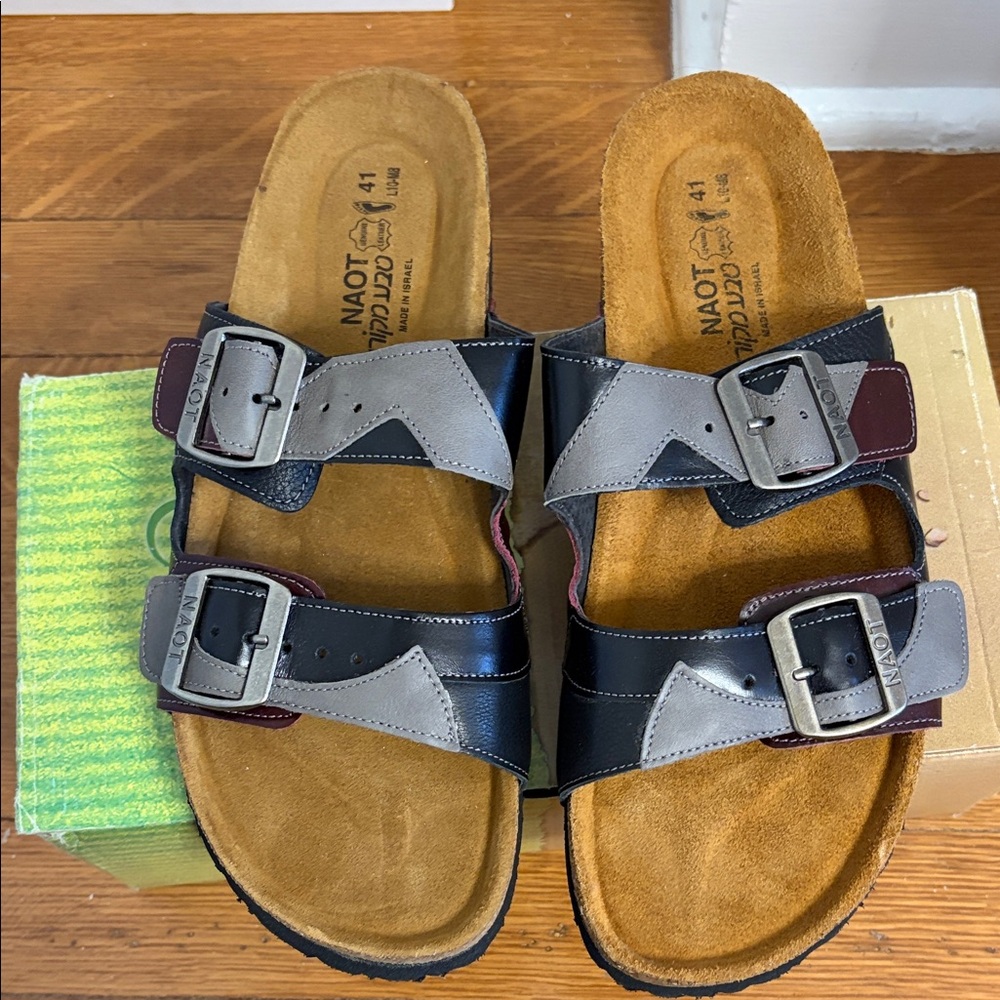 NAOT Fog Grey & Bordeaux sandal size 41 BNIB